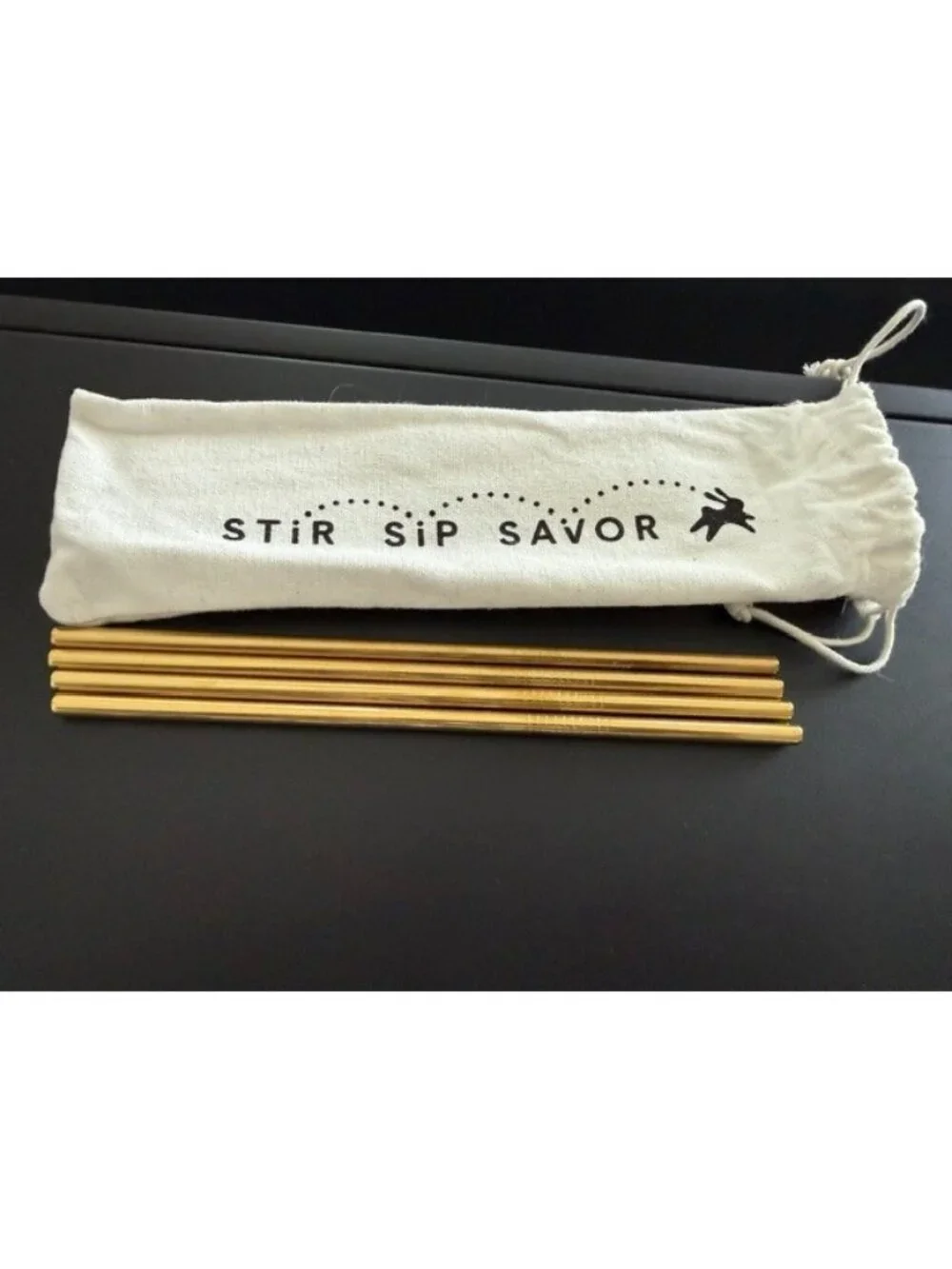 Jot Coffee Gold Metal Straw Set Stir Sip Savor Reusable 4 pack Pouch Bundle New